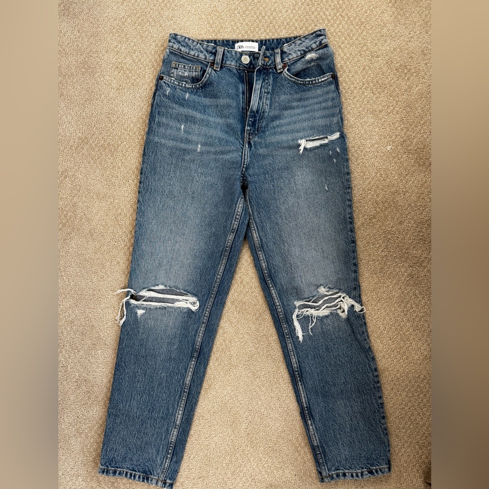 Zara Blue Distressed Boyfriend Jeans